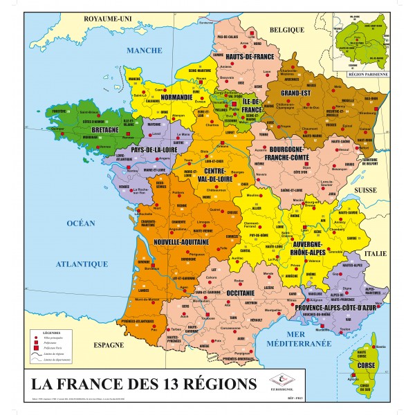 Carte physique et administrative de France souple 80x124 cm